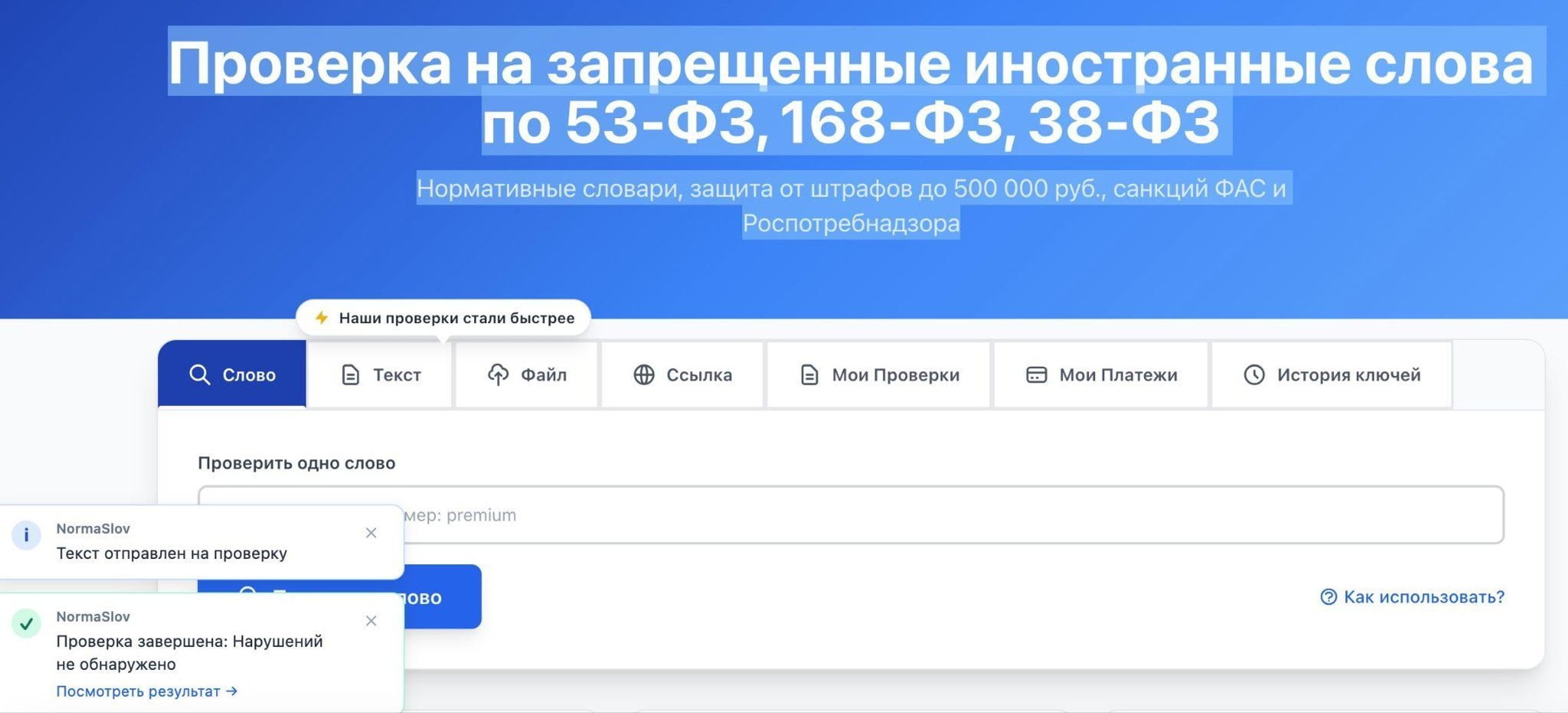 Статус проверки по запрету иностранных слов