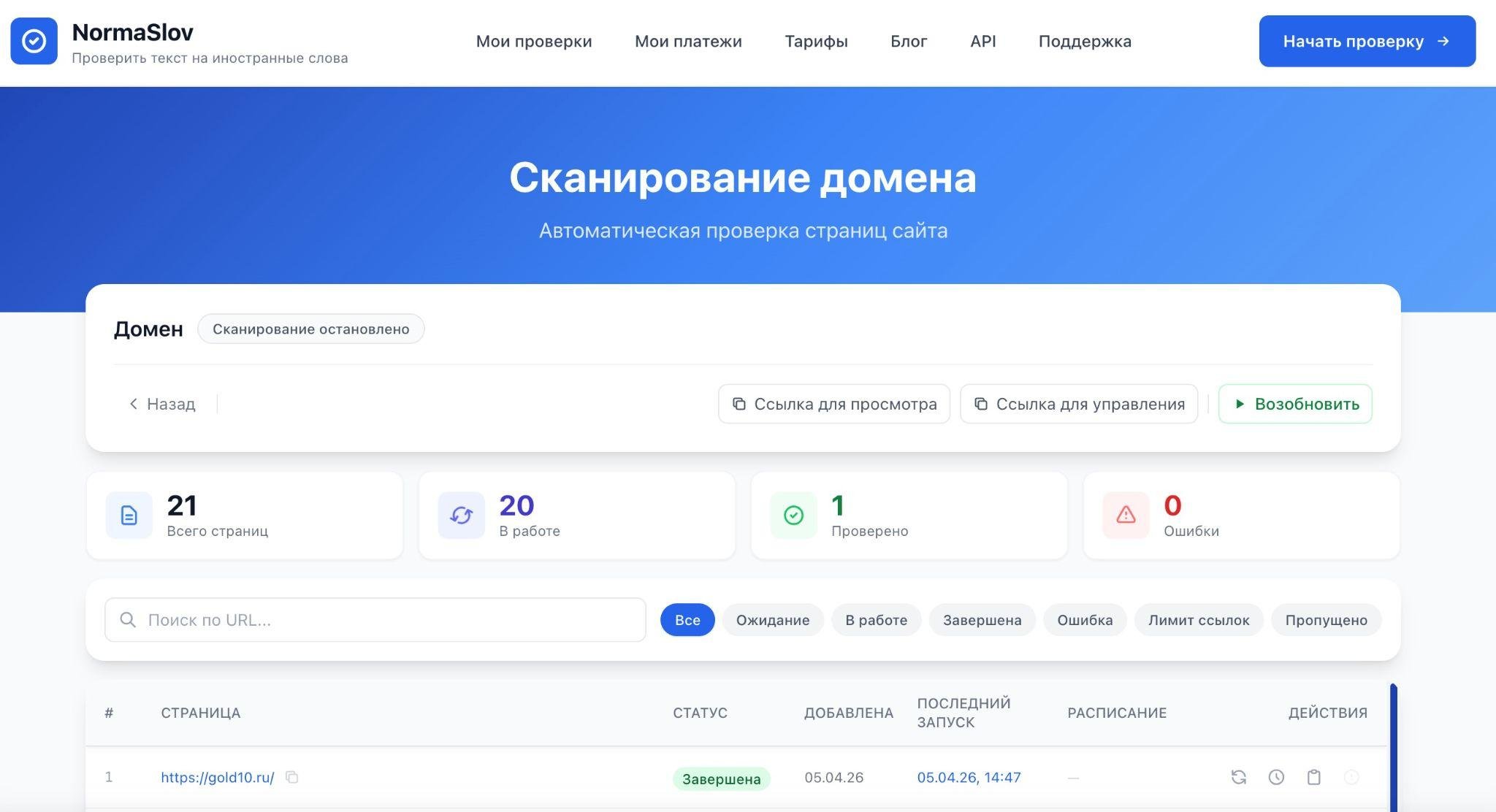 Проверка слов на наличие в русских словарях (нормативных словарях) — dashboard для аудита интернет-магазинов, лендингов, посадочных